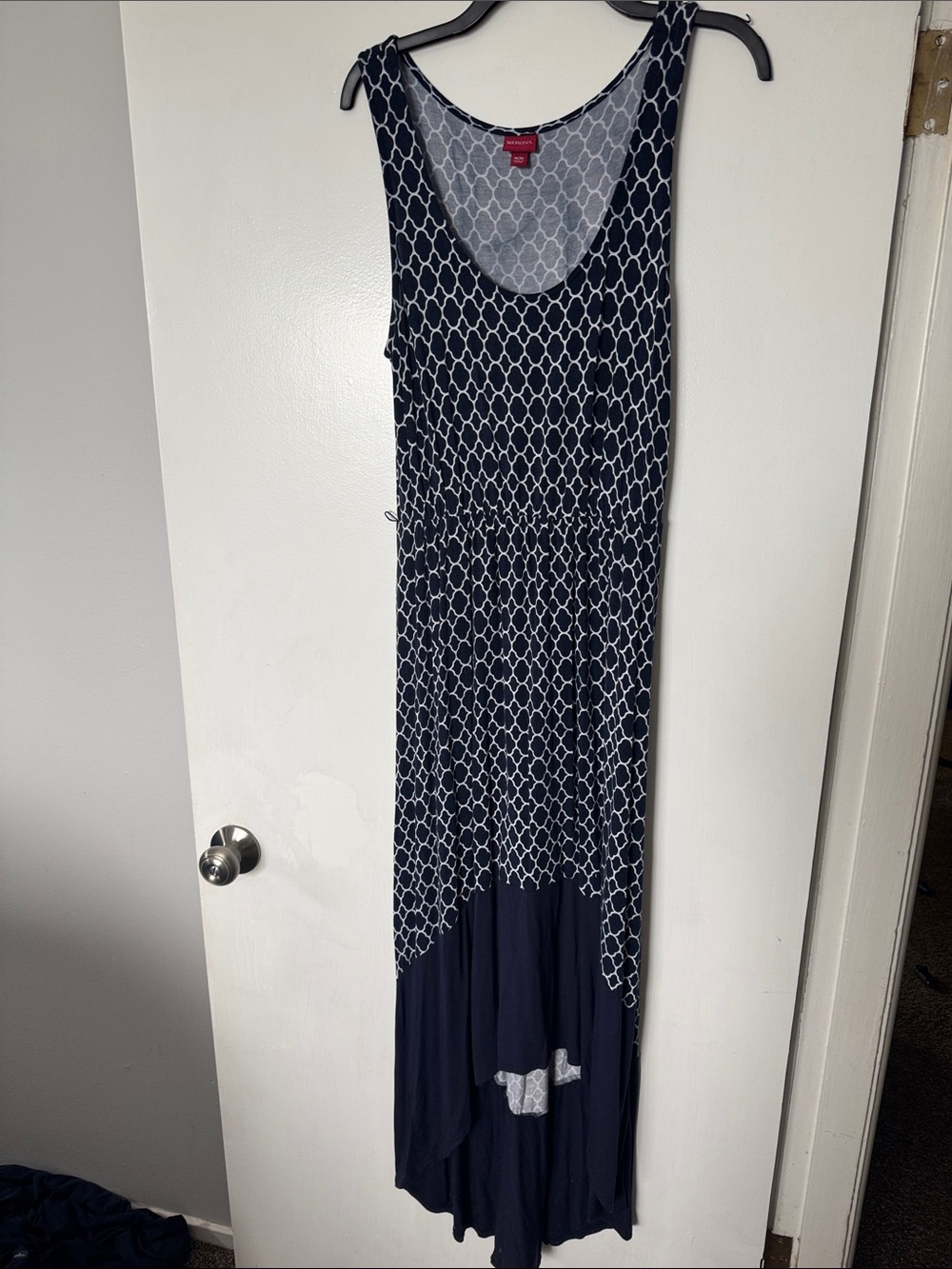 Merona Sleeveless Navy Blue Patterned High Low Maxi Dress Medium